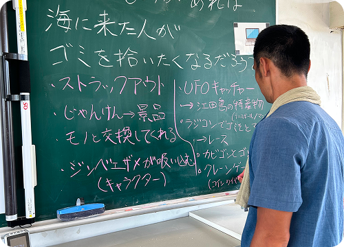 小学校に出向き授業を行なっている様子